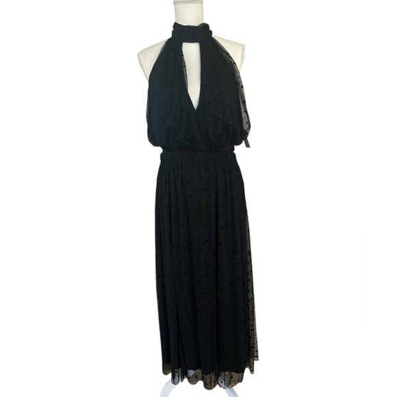 Anthropologie Tops - Anthropologie Black Sheer Halter Neck Bodysuit With Hearts Size LP